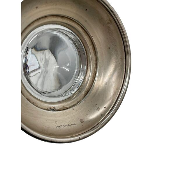 Frank M Whiting Sterling Silver Footed Base Bowl Square Glass Crystal - Picture 10 of 11